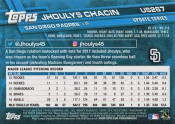 2017 Topps Update #US267 Jhoulys Chacin Back