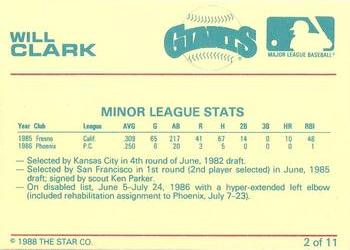 1988 Star Will Clark Bay Bombers Series #2 Will Clark Back
