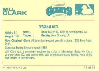 1988 Star Will Clark Bay Bombers Series #11 Will Clark Back