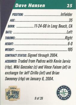 2004 Knothole Gang Seattle Mariners #9 Dave Hansen Back