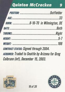 2004 Knothole Gang Seattle Mariners #16 Quinton McCracken Back