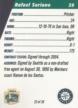 2004 Knothole Gang Seattle Mariners #22 Rafael Soriano Back