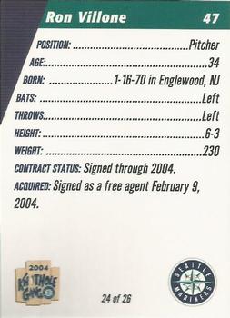 2004 Knothole Gang Seattle Mariners #24 Ron Villone Back