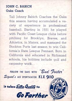 1948 Signal Gasoline Oakland Oaks #NNO John C. Babich Back