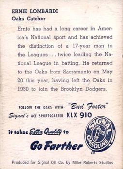 1948 Signal Gasoline Oakland Oaks #NNO Ernie Lombardi Back