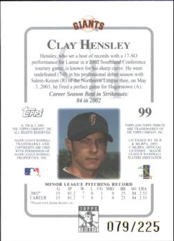 2003 Topps Tribute Contemporary - Red #99 Clay Hensley Back