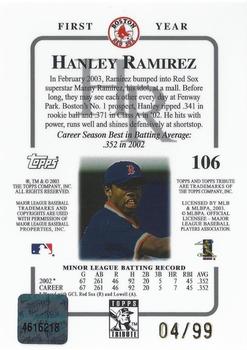 2003 Topps Tribute Contemporary - Red #106 Hanley Ramirez Back