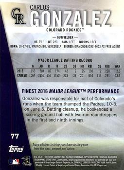 2017 Finest - Refractor #77 Carlos Gonzalez Back