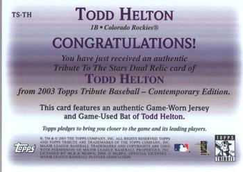 2003 Topps Tribute Contemporary - Tribute to the Stars Dual Relics #TS-TH Todd Helton Back