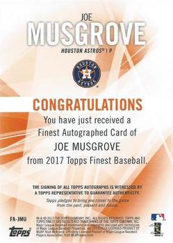 2017 Finest - Finest Autographs Orange Refractor #FA-JMU Joe Musgrove Back