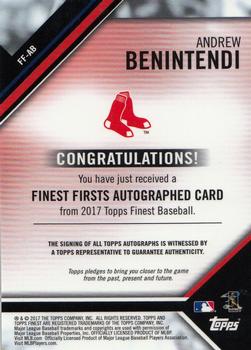 2017 Finest - Finest Firsts Autographs Green Refractor #FF-AB Andrew Benintendi Back