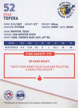 2017 Toronto Blue Jays Fire Safety #NNO Ryan Tepera Back