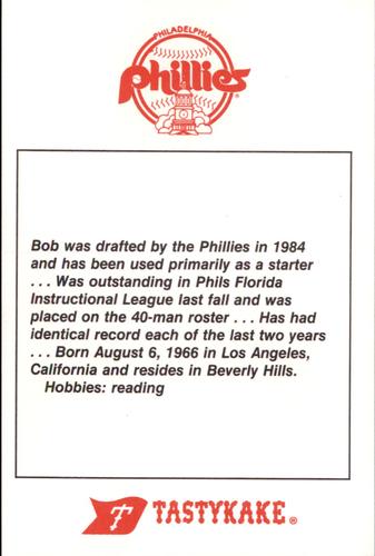 1987 Tastykake Philadelphia Phillies #NNO Bob Scanlan Back