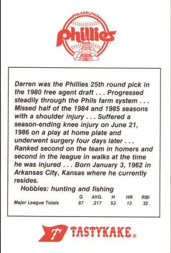 1987 Tastykake Philadelphia Phillies #NNO Darren Daulton Back