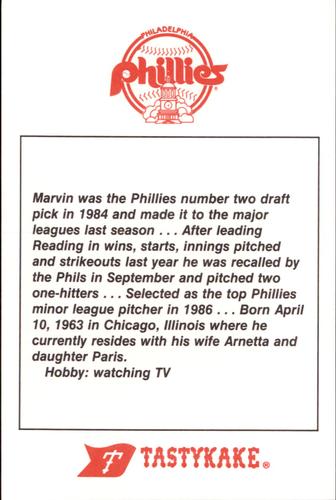 1987 Tastykake Philadelphia Phillies #NNO Marvin Freeman Back