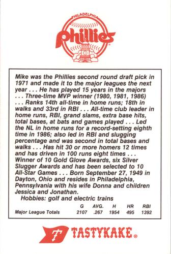 1987 Tastykake Philadelphia Phillies #NNO Mike Schmidt Back