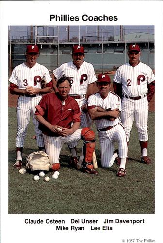 1987 Tastykake Philadelphia Phillies #NNO Phillies Coaches - Claude Osteen / Del Unser / Jim Davenport / Mike Ryan / Lee Elia Front