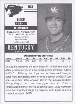 2017 Kentucky Wildcats #1 Luke Becker Back