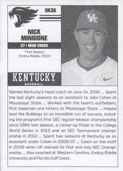 2017 Kentucky Wildcats #36 Nick Mingione Back