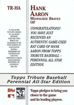 2003 Topps Tribute Perennial All-Star Edition - Relics #TR-HA Hank Aaron Back