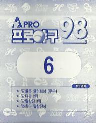 1998 Pro Baseball Stickers #6 Dae-Jin Lee Back