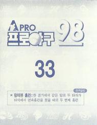 1998 Pro Baseball Stickers #33 Chang-Hee Kim Back