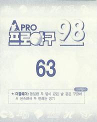 1998 Pro Baseball Stickers #63 Yoo-Suk Song Back