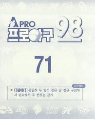 1998 Pro Baseball Stickers #71 Seung-Min Choi Back