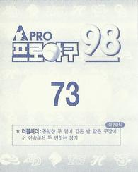 1998 Pro Baseball Stickers #73 Moon-Suk Jang Back