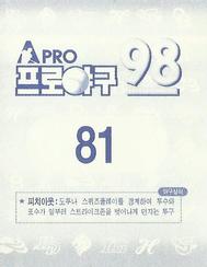 1998 Pro Baseball Stickers #81 Hyun-Wook Kim Back