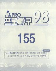 1998 Pro Baseball Stickers #155 Kil-Yong Kang Back