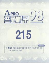 1998 Pro Baseball Stickers #215 Man-Ho Choi Back