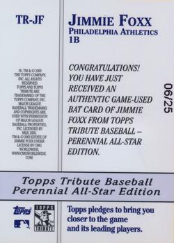 2003 Topps Tribute Perennial All-Star Edition - Relics Gold #TR-JF Jimmie Foxx Back