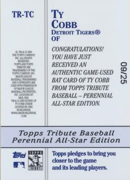 2003 Topps Tribute Perennial All-Star Edition - Relics Gold #TR-TC Ty Cobb Back