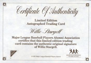 1993 Nabisco All-Star Autographs - Certificate of Authenticity #NNO Willie Stargell Front