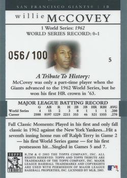 2003 Topps Tribute World Series - Gold #5 Willie McCovey Back