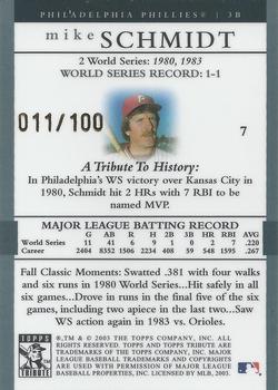 2003 Topps Tribute World Series - Gold #7 Mike Schmidt Back