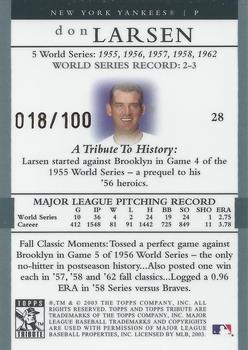 2003 Topps Tribute World Series - Gold #28 Don Larsen Back