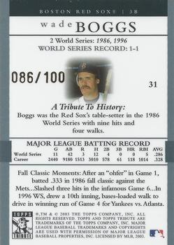 2003 Topps Tribute World Series - Gold #31 Wade Boggs Back