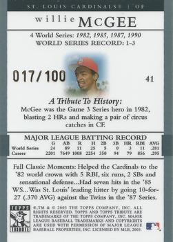 2003 Topps Tribute World Series - Gold #41 Willie McGee Back
