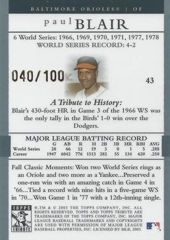2003 Topps Tribute World Series - Gold #43 Paul Blair Back