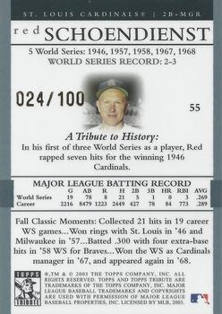 2003 Topps Tribute World Series - Gold #55 Red Schoendienst Back