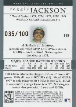 2003 Topps Tribute World Series - Gold #118 Reggie Jackson Back