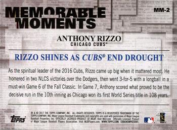 2017 Topps - Memorable Moments #MM-2 Anthony Rizzo Back