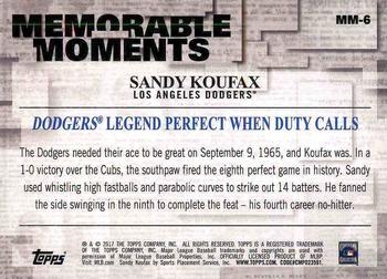 2017 Topps - Memorable Moments #MM-6 Sandy Koufax Back