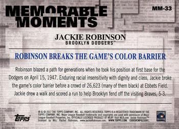 2017 Topps - Memorable Moments #MM-33 Jackie Robinson Back