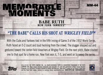 2017 Topps - Memorable Moments #MM-44 Babe Ruth Back