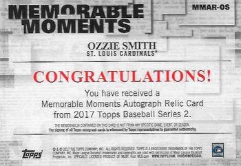 2017 Topps - Memorable Moments Autograph Relics Platinum #MMAR-OS Ozzie Smith Back