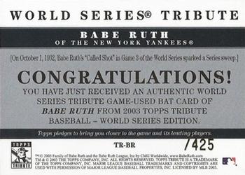 2003 Topps Tribute World Series - Tribute Relics #TR-BR Babe Ruth Back