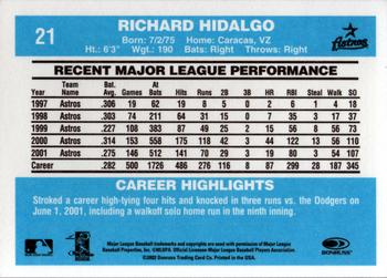 2002 Donruss Originals #21 Richard Hidalgo Back